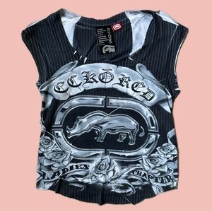 Ecko Unlimited Black and Gray Graphic Short Sleeve Tee